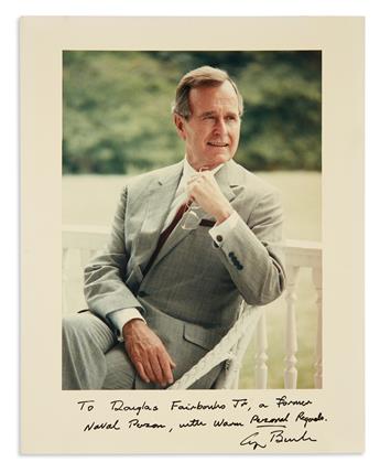 BUSH, GEORGE HERBERT WALKER. Two color Photographs Inscribed and Signed, George Bush, to actor Douglas Fairbanks, Jr.